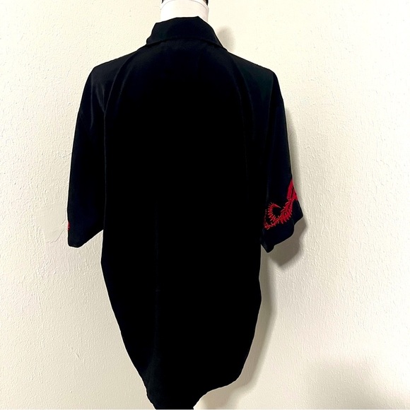 Vintage Sapphire Lounge Men’s Large Black Dress Shirt Red Dragon Embroidery - Picture 6 of 9
